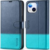 TUCCH Dark Blue and Lake Blue Wallet Case for iPhone 14 6.1" with 4 Card Holders