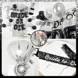 Bride or Die Bachelorette Decor Set – Black & Silver Balloons, Banner, Sash and Foil Curtain