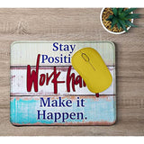 Inspirational Quote Mouse Pad, Stitched Edge Mouse Pad With Stay Positive Work Hard Make It Happen Quote (Vintage Wood)