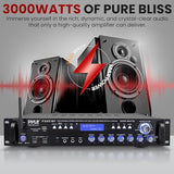 Multi Channel Bluetooth Preamplifier Receiver - 3000 Watt Audio Home Speaker Sound Stereo w/Radio, USB, Headphone, AUX, RCA, Dual Microphone w/Echo,