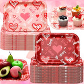 24 Pcs 13 X 9 Inch Valentine'S Day Disposable Paper Plates Love Serving Tray Rectangle Food Trays Valentine Day Wedding Party Supplies For Food Snacks Cookies Dessert(Pink And Red)