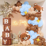 117pcs Teddy Bear Baby Shower Decor Blue Brown Balloon Garland & Backdrop Kit