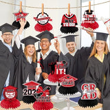 Red and Black Graduation Decorations Class Of 2026 Honeycomb Centerpiece,12pcs Red Graduation Table Decorations Congrats Graduation Centerpieces for Tables