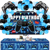 34-Pc Gamer Birthday Party Set with Backdrop, Table Covers & Balloons
