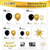 160Pcs Black And Gold Balloons Garland Arch Kit 5/10/12/18 Balloon Arch Kit Graduation New Year Anniversary Birthday Party Decorations,Reusable Balloons Women, Men Birthday Decoration Party Supplies