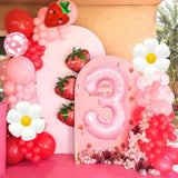 Strawberry Balloons Berry 3St Birthday Decor - 40 Inch Mylar Pink Number 3 Balloons - Strawberry Foil Balloons For Strawberry Party Decoration - Strawberry Theme Birthday Party Decorations