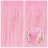 Pastel Pink Birthday Party Backdrop Decorations Foil Fringe Curtain 3.3X8.2Ft 2 Pack, Pink Streamers Background Party Decorations Wall Door Hanging For Baby Valentines Barbie Princess Bachelorette