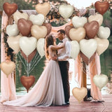 12PCS Cream Brown Heart Foil Balloons Beige Coffee Mylar Party Decor