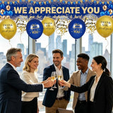 Navy Blue Gold We Appreciate You Banner Decorations with 18 pcs Balloons