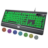 Large Print Backlit Computer Keyboard, 7-Color Backlit Keyboard With Wrist Rest, Usb Plug-And-Play, Oversize Letters Keys Easy To See And Type, Wired Light Up Keyboards For Laptop, Pc, Gaming