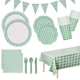 170 Pieces Sage Green And White Party Supplies Disposable Paper Plates Napkins Cups Knives Spoons Forks Tablecloth Banner For Wedding Bridal Baby Shower Decorations, Serve 24