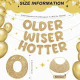 Older Wiser Hotter Glitter Banner Set: Champagne Gold Birthday Party Decor