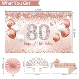 80Th Birthday Decorations For Women, 30Pcs Rose Gold Happy Birthday Party Supplies, 80Th Crown And Sash, Banner, Hanging Swirl Flag, Balloons, 80 Year Old Party Decoration Set