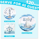 Nautical Party Plates and Napkins for 40 Guests – Sailboat and Lighthouse Theme Baby Shower and Birthday Supplies, Ahoy Ocean Tableware for Kids and Adults