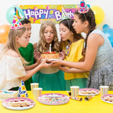 60 Pcs Pink Happy Birthday Plates, 7'' Birthday Paper Plates, Disposable Party Dessert Plate For Party Supplies And Decorations Serves 60 Guests