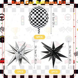 6 Pcs Race Car Checkered Balloons 3 Pcs Explosion Pointed Star Foil Balloons For Racing Party Decorations, 22'' Jumbo Sphere 4D Black And White Checkered Flag Mylar Balloons For Birthday Party