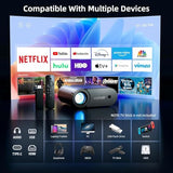 Portable Projector Wifi Videoprojector 1080P 200" Portable Movie Projector, Outdoor Projectors With Stylish Streamlined Design, Compatible With Phone/ Tablet/ Laptop/ Tv Stick/ Ps4 Etc.
