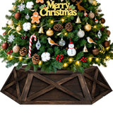 45In Extra Large Wood Christmas Tree Collar,Brown Wooden Hexagon Tree Base Cover For Artificial Tree,Vintage Rustic Farmhouse Tree Skirt For 8-12Ft Tree,Fit 44'' Tree Stand