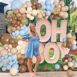Brown Coffee Blue Balloons Garland Arch Kit, 142Pcs Boho Nude Baby Blu