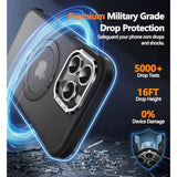 Magnetic For Iphone 15 Pro Case, Military Drop Protection, Compatible With Magsafe, Slim Translucent Matte Shockproof Protective Phone Case With 360° Spin Stand 6.1", Black