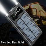 Power-Bank-Solar-Charger - 20000Mah Portable Charger,Solar Power Bank,Camping External Backup Battery Pack,Fast Solar Panel Charger With Dual Flashlight And 4 Usb Cables (Black)