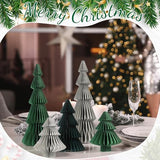 15Pcs Honeycomb Paper Christmas Tree, Dark Green Light Green Gray