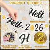 Pre-Strung Hello 2026 New Year Banner Black Glitter Party Decorations
