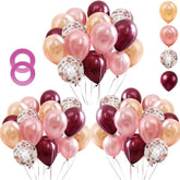 Rose Gold Balloons Burgundy Balloons Kit, 62Pcs Burgundy Rose Gold Confetti Latex Balloons For Women Girl Baby Shower Wedding Birthday Party Decorations, 12 Inch