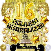 Gold 16Th Birthday Decorations Kit, Cheers To 16 Years Banner Balloons