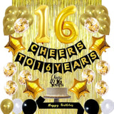Gold 16Th Birthday Decorations Kit, Cheers To 16 Years Banner Balloons