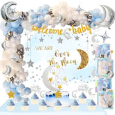 154 Pcs Over The Moon Baby Shower Decorations, We Are Over The Moon Baby Shower Decorations Backdrop Balloon Garland Glitter Banner Cake Cupcake Topper Boxes Cutout Starry Night Galaxy Sliver