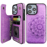 Mandala Pattern PU Leather Wallet Case for iPhone 14 Pro Max with Card Holder and Double Buttons, 6.7 Inch, Purple