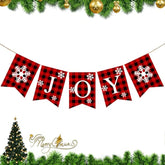 Plaid Christmas Joy Banner Burlap Christmas Rustic Bunting Banner For