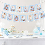 Blue Gingham Photo Banner 1St Birthday Baby Photo Banner For Newborn To 12 Months Blue Checkered Monthly Photo Cards Gingham Banner For Baby Boy 1St Birthday Party Supplies