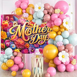 Happy Mother's Day Banner Floral Mothers Day Party Decorations Backdrop for Women Best Mom Party Background for Photography Supplies (Pastel, 70.8 x 43.3 Inch)