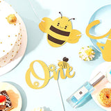 Happy 1St Bee Day Gold Glitter Banner One Cake Topper Golden Triangle