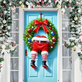 Christmas Door Cover Christmas Wreath Santa Claus Legs Hanging Banner Backdrop Photography Background Door Hanging Cover Door Cover Banner Winter New Year 71X35?Banner, Not A Real Wreath?