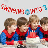 Swinging Into 3 Banner For 3 Year Old Boys Spider Theme Birthday Decorations Decor, Happy Birthday Party Supplies