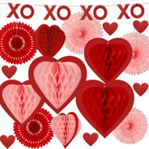 18Pcs Blush Pink Red Valentine'S Day Party Decoration Pom Pom, Love Heart Tissue Paper Honeycombs, Glitter Xoxo Banner Paper Decor Lantern Ornament For Birthday, Engagement, Wedding