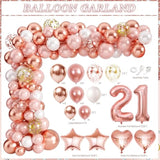21St Birthday Decorations For Her, Rose Gold Happy 21St Birthday Decor With Balloon Arch Backdrop Banner Fringe Curtains Tablecloth Cake Topper Sash Crown For Women Party Supplies