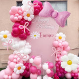 125Pcs Bow Balloon Garland Kit in Pink & White for Birthday, Baby Shower, Party