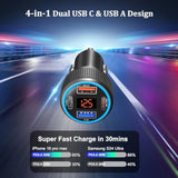 USB C Car Charger 3 Pack, Costyle 65W 4 Port Car Power Adapter with Voltmeter PD 30W/QC 3.0 Fast Charging Cigarette Lighter USB Charger Plug for iPhone 16/15/14/13/12/11 Pro Max/Pad,Android(Black)