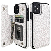 For Iphone 11 Wallet Case With Card Holder, White Leopard Cheetah Pattern Back Flip Folio Pu Leather Kickstand Card Slots Case For Women Girls, Double Magnetic Clasp Shockproof Cover 6.1"