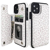 For Iphone 11 Wallet Case With Card Holder, White Leopard Cheetah Pattern Back Flip Folio Pu Leather Kickstand Card Slots Case For Women Girls, Double Magnetic Clasp Shockproof Cover 6.1"