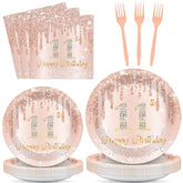 96 Pcs Rose Gold 11Th Birthday Party Decorations For Girls Happy 11 Years Birthday Paper Plates And Napkins Pink Rose Gold Party Tableware Set For 24 Guests Parties Supplies