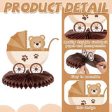 12Pcs Neutral Cream Bear Honeycomb Centerpieces β Baby Shower Table Decorations (Brown)