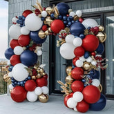 Red White Blue Balloon Arch - Double Stuffed Navy Blue Dark Ruby Red Balloon Garland Kit With Latex Gold Color For Baby Shower Birthday Patriot Graduation Veterans Day Party Decoration