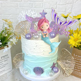 Mermaid Cake Toppers With 3D Mermaid Shell Starfish Fishtail Balls For Kids Girls Birthday Party Baby Shower Supplies (Style1)