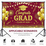Red Gold Class of 2026 Graduation Backdrop Party Decorations, 71×43'' Congrats Grad Banner Decor, High School College Graduation Party Supplies & Photo Props