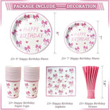254 Pcs Coquette Birthday Decorations, Pink Bow Party Supplies Inclue Serves 25 Plates And Napkins Tablecloth, Birthday Banner, Balloons, Cake Topper, Butterfly Decor, Photo Props For Girls